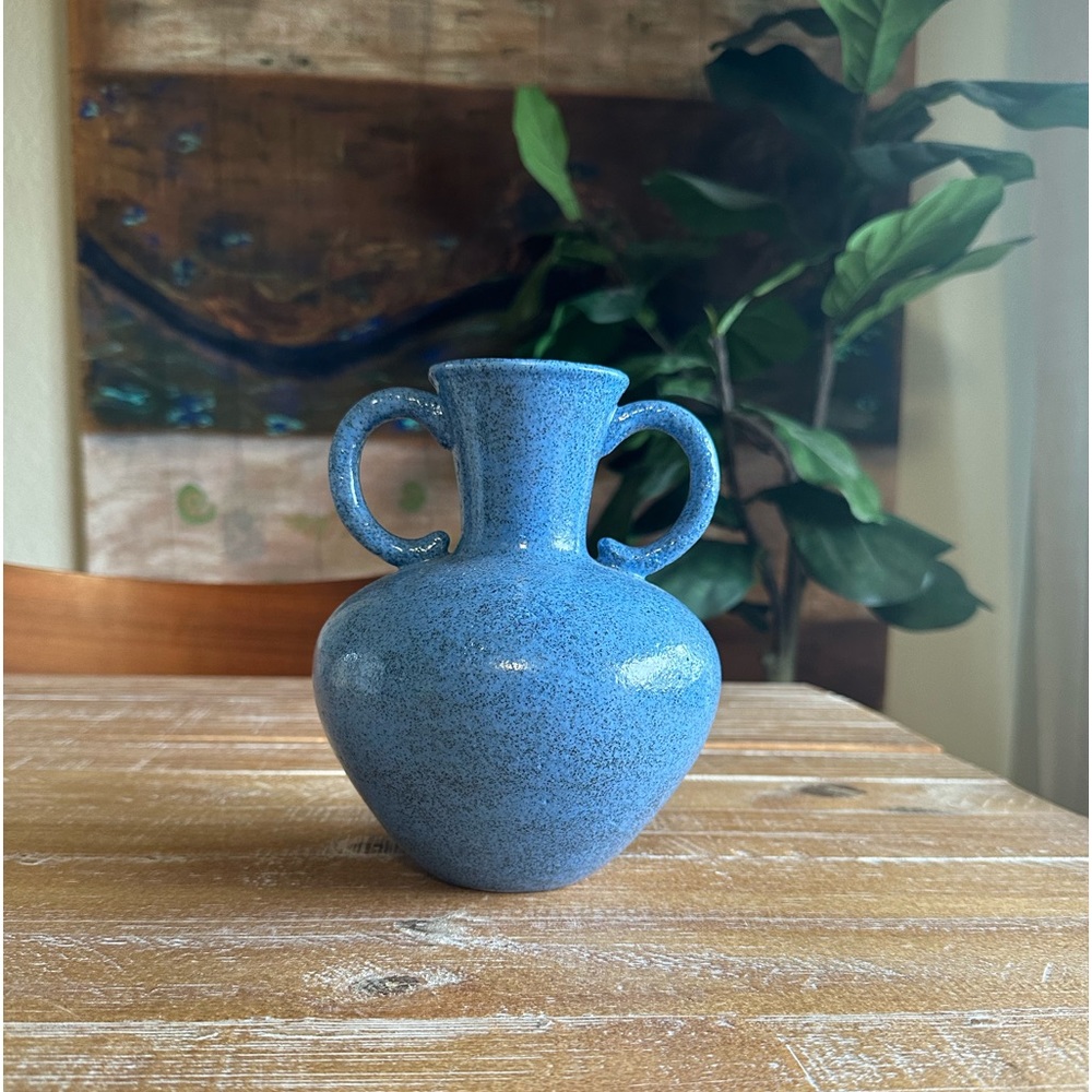 Vintage Blue Speckle Glazed Vase Vessel with Handles